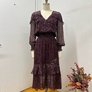 Midi Polka dot Dress, burgundy
